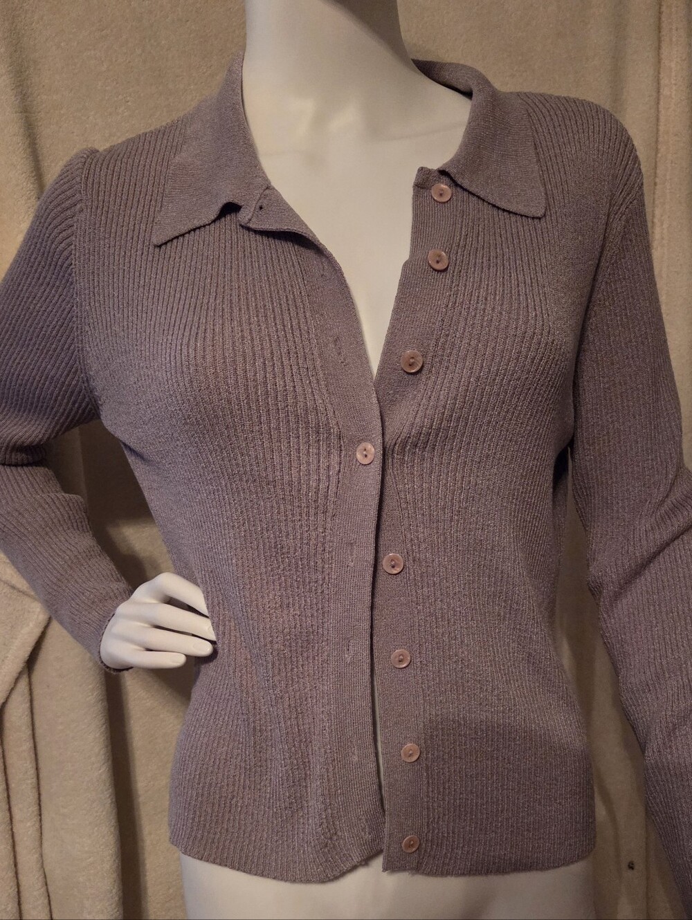 Express Lilac Ribbed Button-Front Cardigan - Picture 6 of 6